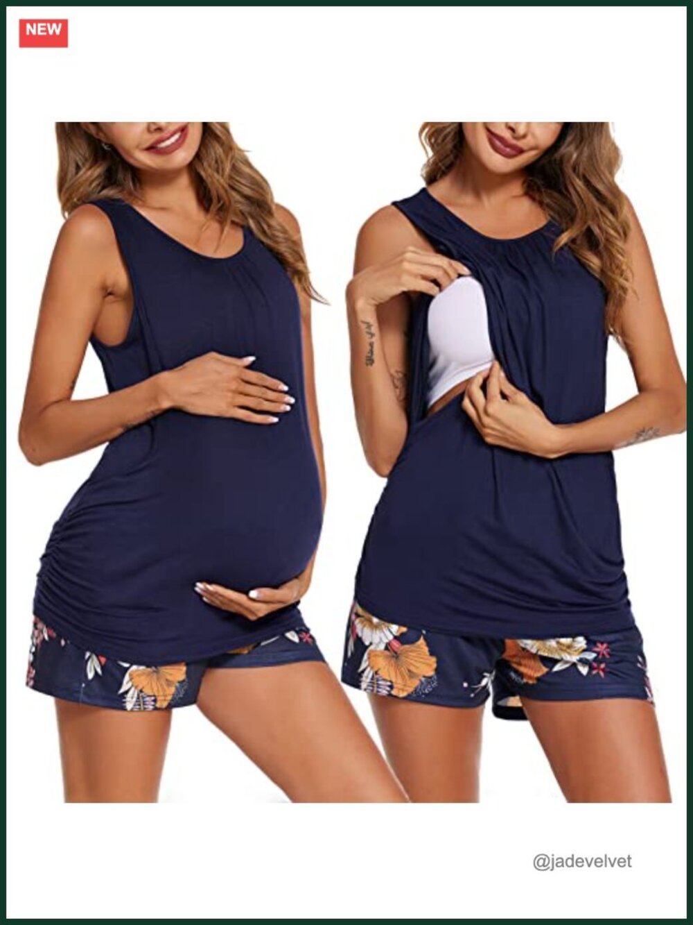 Nursing Pajama Set Sleeveless Top & Shorts with Pockets Double Layer
